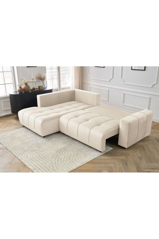 Canapé d'angle gauche convertible Arsene - Beige - Couchage 135 x 204 cm