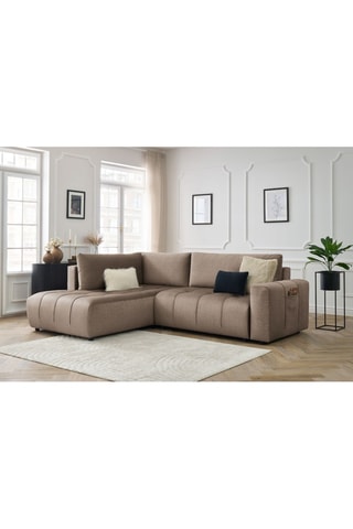 Canapé d'angle gauche convertible Arsene - Taupe - Couchage 135 x 204 cm