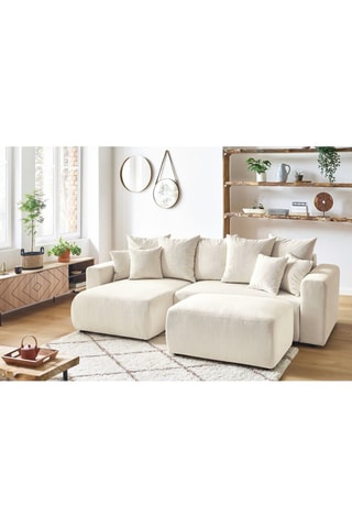 Canapé d'angle réversible convertible et pouf Envy - Crème - Couchage 231 x 130 cm