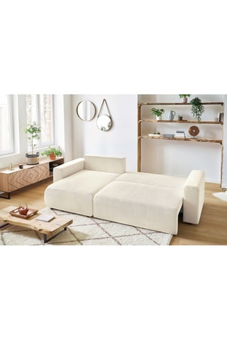Canapé d'angle réversible convertible et pouf Envy - Crème - Couchage 231 x 130 cm