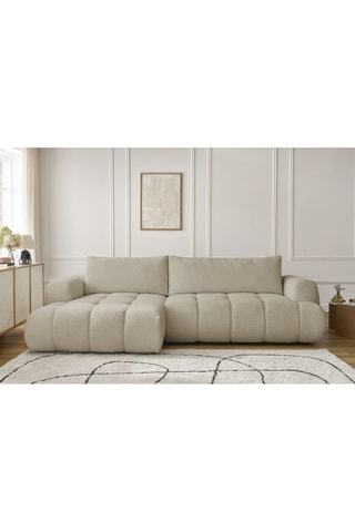 Canapé d'angle gauche convertible Fuji - Beige - 3 places - Tissu bouclette - Couchage 154 x 228 cm
