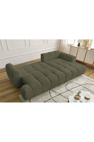 Canapé d'angle droit convertible Fuji - Vert - 3 places - Tissu bouclette - Couchage 154 x 228 cm