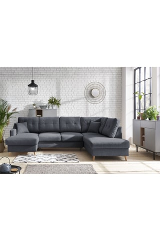 Canapé d'angle panoramique convertible gauche Sweden - Gris foncé - Couchage 260 x 130 cm