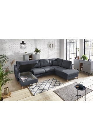 Canapé d'angle panoramique convertible gauche Sweden - Gris foncé - Couchage 260 x 130 cm