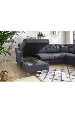 Canapé d'angle panoramique convertible gauche Sweden - Gris foncé - Couchage 260 x 130 cm