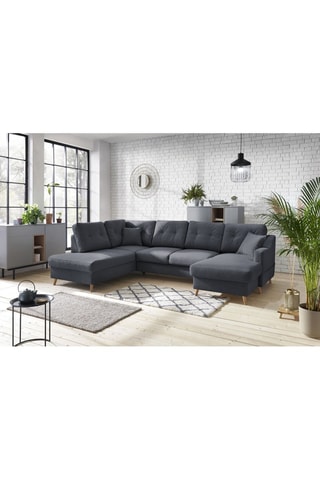 Canapé d'angle panoramique convertible droit Sweden - 
Gris foncé - Couchage 260 x 130 cm