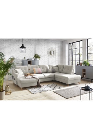 Canapé d'angle panoramique convertible gauche Sweden - Crème - Couchage 260 x 130 cm