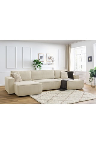 Canapé d'angle panoramique convertible Nihad - Beige - Couchage 231 x 130 cm