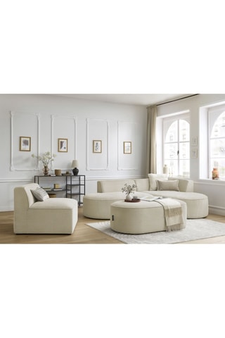 Canapé d'angle droit modulable, chauffeuse et pouf  Rousseau - Beige