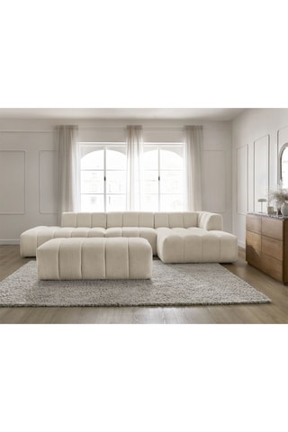 Canapé d’angle modulabe, chauffeuse et pouf Annecy - Beige - 5 et 1 places - En tissu bouclette