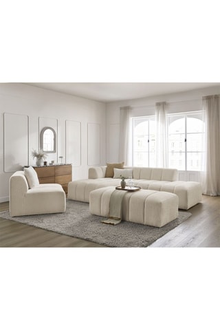 Canapé d’angle gauche modulable 5 places, chauffeuse et pouf Annecy - Beige - En tissu bouclette