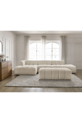 Canapé d’angle gauche modulable 5 places, chauffeuse et pouf Annecy - Beige - En tissu bouclette