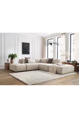 Canapé d'angle modulable et 2 poufs Jeanne - Beige - 5 places - En tissu texturé