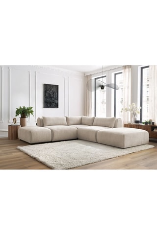 Canapé d'angle modulable et 2 poufs Jeanne - Beige - 5 places - En tissu texturé