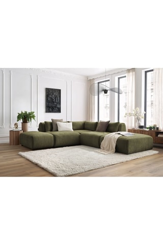 Canapé d'angle modulable et 2 poufs Jeanne - Vert