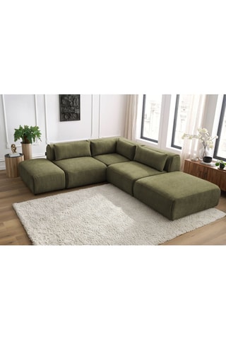 Canapé d'angle modulable et 2 poufs Jeanne - Vert