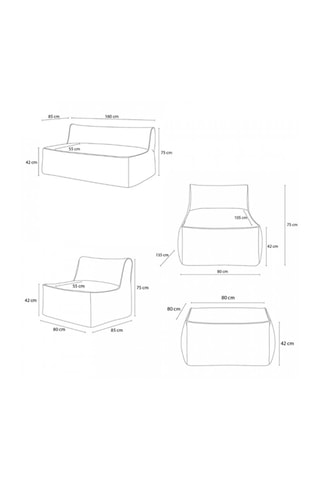 Chauffeuse, méridienne et pouf Riviera - 5 places - Rouille - En tissu lisse déperlant