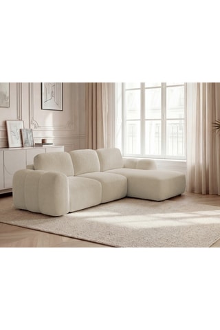 Canapé d'angle droit convertible Montaigne - Beige - 4 places - En tissu bouclette