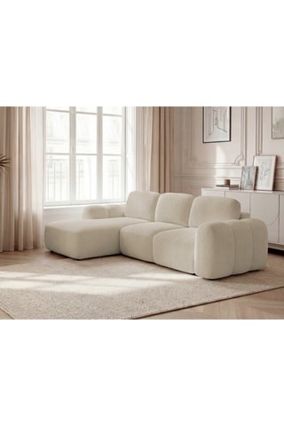 Canapé d'angle gauche convertible Montaigne - Beige - 4 places - En tissu bouclette