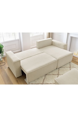 Canapé d'angle réversible et pouf Nihad - Beige - Velours côtelé 