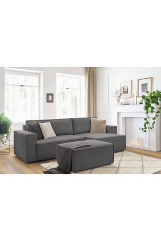 Canapé d'angle réversible et pouf Nihad - Gris - Velours côtelé 