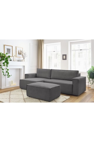 Canapé d'angle réversible et pouf Nihad - Gris - Velours côtelé 