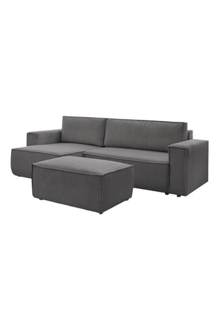 Canapé d'angle réversible et pouf Nihad - Gris - Velours côtelé 