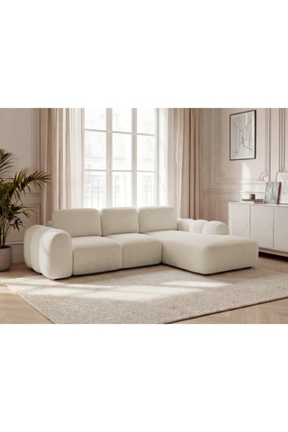 Canapé d'angle droit convertible Montaigne - Beige - 3 places - En tissu bouclette 