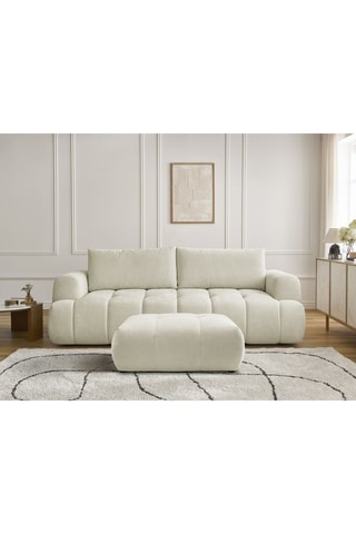 Canapé convertible et pouf Fuji - Beige - 3 places - En tissu lisse