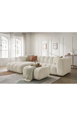 Canapé d’angle gauche et pouf Talia - Beige - 4 places - En tissu bouclette