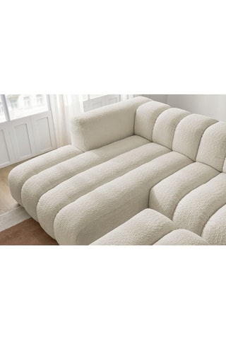 Canapé d’angle gauche et pouf Talia - Beige - 4 places - En tissu bouclette