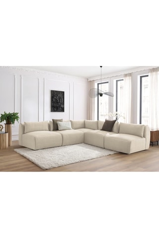 Canapé d'angle modulable Jeanne - Beige - 5 places - En tissu velours