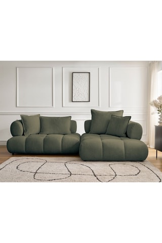 Canapé d’angle fixe droit Alya - Vert - 4 places - En tissu bouclette