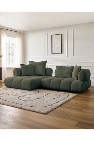 Canapé d’angle fixe gauche Alya - Vert - 4 places - En tissu bouclette