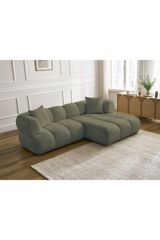 Canapé d'angle droit Pamira - Vert - 4 places - En tissu bouclette