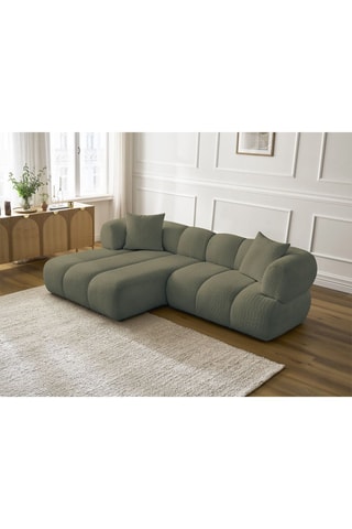Canapé d'angle gauche Pamira - Vert - 4 places - En tissu bouclette