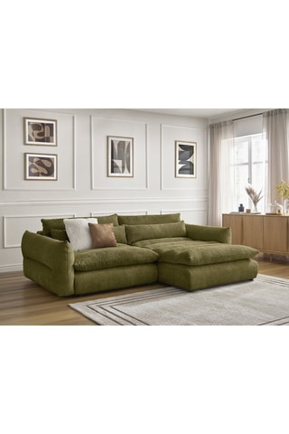 Canapé d'angle droit convertible Neil - Vert olive - 3 places - En tissu texturé