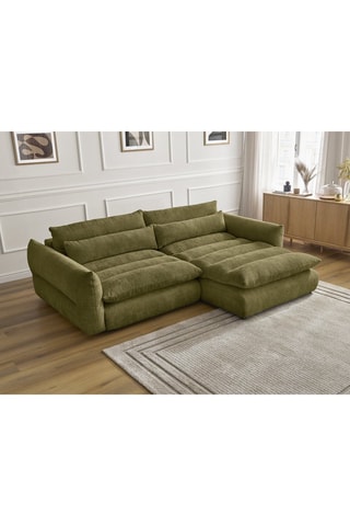 Canapé d'angle droit convertible Neil - Vert olive - 3 places - En tissu texturé
