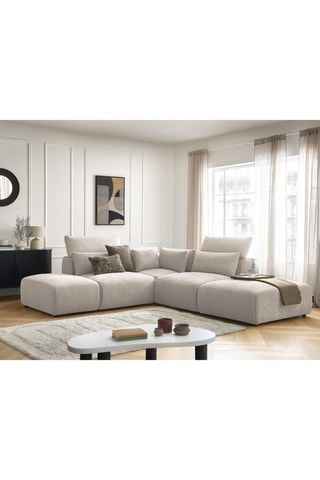 Canapé d'angle réversible et pouf Jana - Beige - 5 places - En tissu texturé