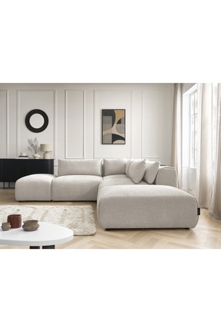 Canapé d'angle réversible et pouf Jana - Beige - 5 places - En tissu texturé