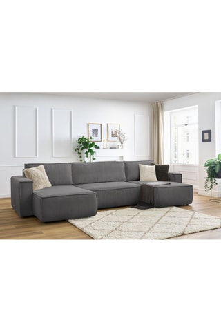 Canapé d'angle panoramique convertible Nihad - Gris foncé - Couchage 328 x 139 cm