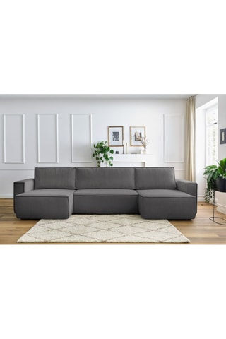 Canapé d'angle panoramique convertible Nihad - Gris foncé - Couchage 328 x 139 cm