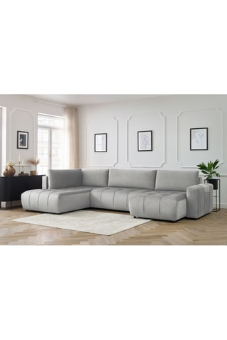 Canapé d'angle droit panoramique convertible Arsene - Gris clair - Couchage 135 x 325 cm