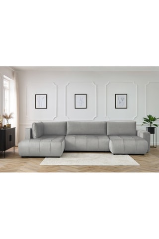 Canapé d'angle droit panoramique convertible Arsene - Gris clair - Couchage 135 x 325 cm