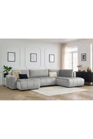 Canapé d'angle gauche panoramique convertible Arsene - Gris clair - Couchage 135 x 325 cm