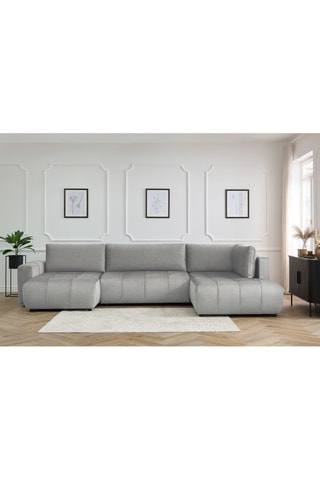 Canapé d'angle gauche panoramique convertible Arsene - Gris clair - Couchage 135 x 325 cm
