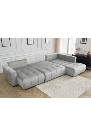 Canapé d'angle gauche panoramique convertible Arsene - Gris clair - Couchage 135 x 325 cm