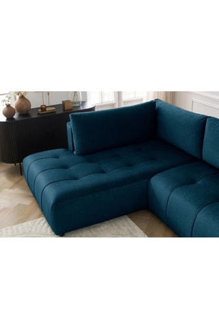 Canapé d'angle droit panoramique convertible Arsene - Bleu - Couchage 135 x 325 cm