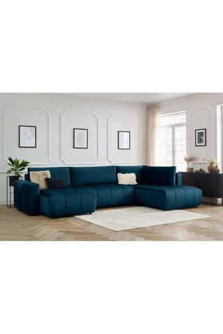 Canapé d'angle gauche panoramique convertible Arsene - Bleu  - Couchage 135 x 325 cm