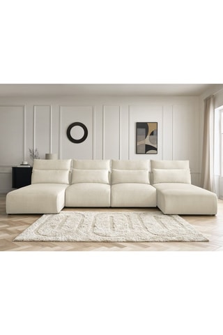 Canapé d'angle panoramique Jana - Beige - 4 places - En tissu velours